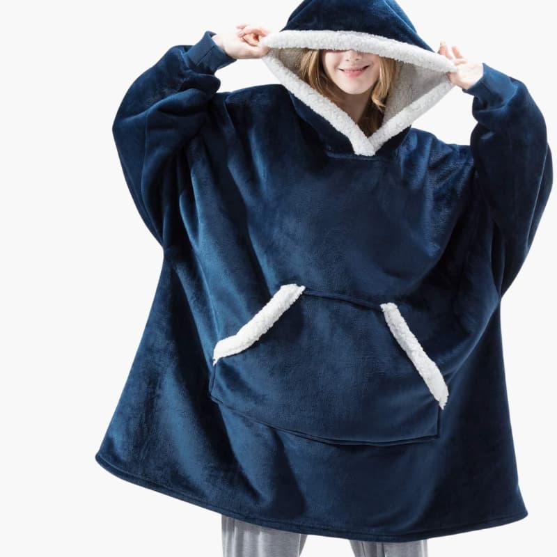 Kobiety - Duży Koc z Kapturem i Kieszenią Kangurką