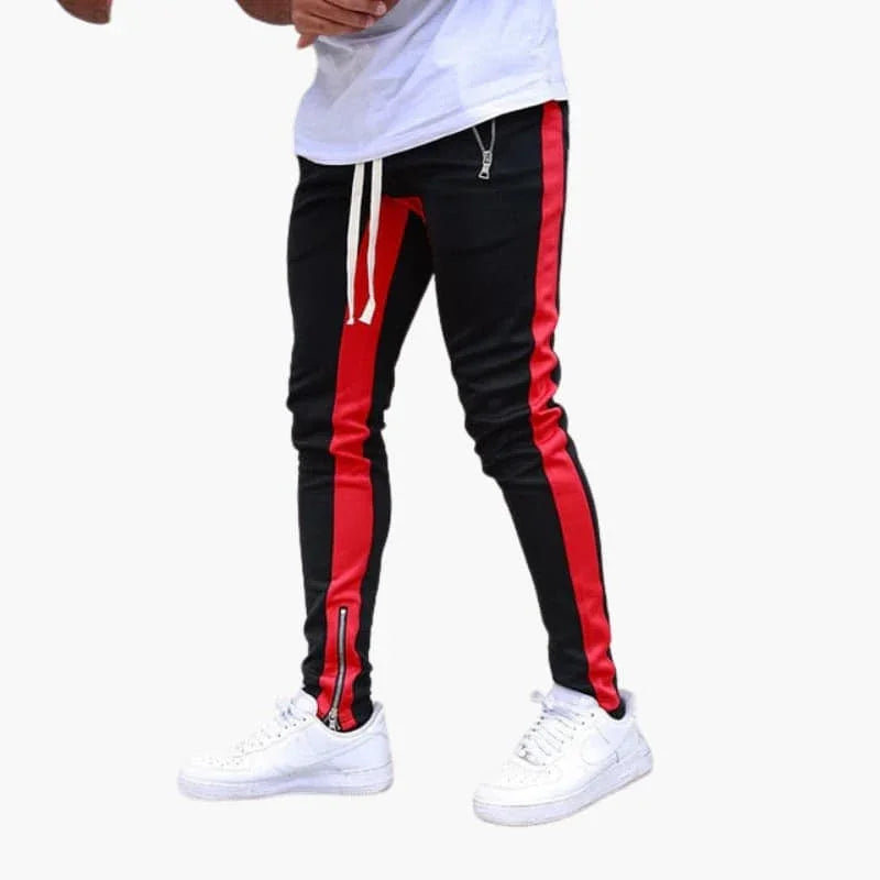 Męskie spodnie dresowe z kontrastowymi paskami i kieszeniami na zamek