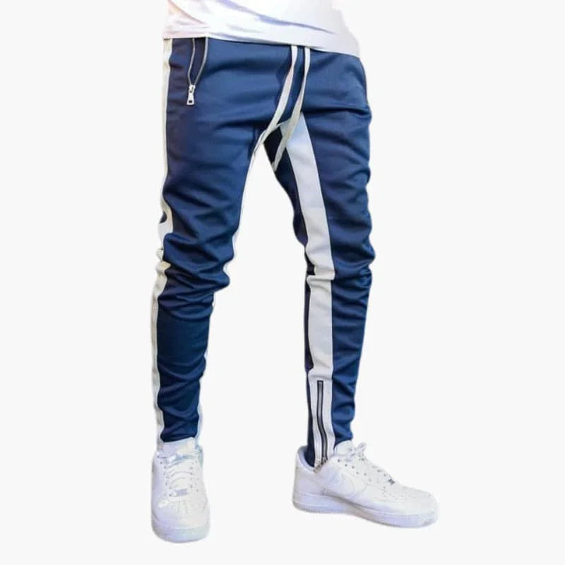 Męskie spodnie dresowe z kontrastowymi paskami i kieszeniami na zamek