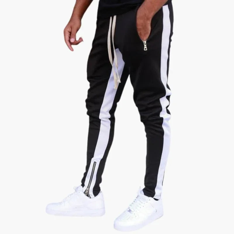 Męskie spodnie dresowe z kontrastowymi paskami i kieszeniami na zamek