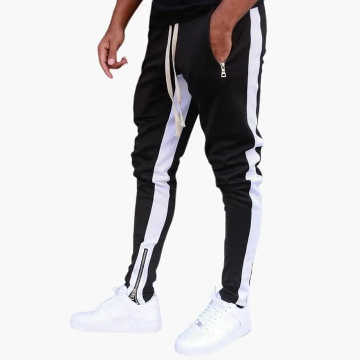 Męskie spodnie dresowe z kontrastowymi paskami i kieszeniami na zamek