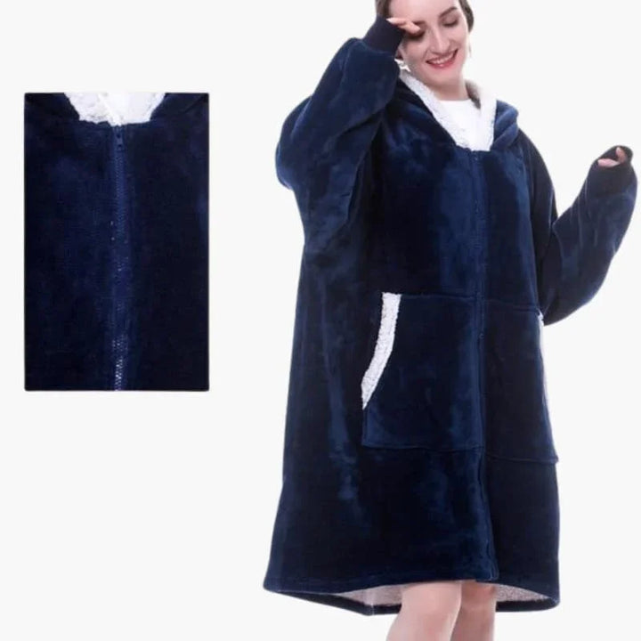 Kobiety - Duży Koc z Kapturem i Kieszenią Kangurką