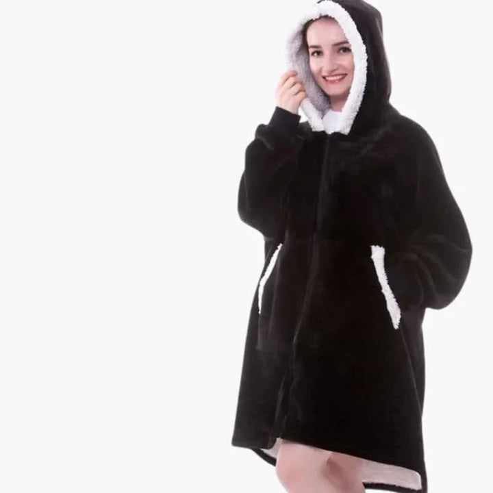 Kobiety - Duży Koc z Kapturem i Kieszenią Kangurką