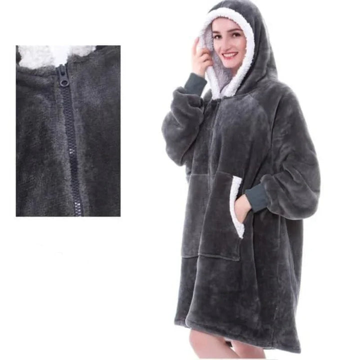 Kobiety - Duży Koc z Kapturem i Kieszenią Kangurką