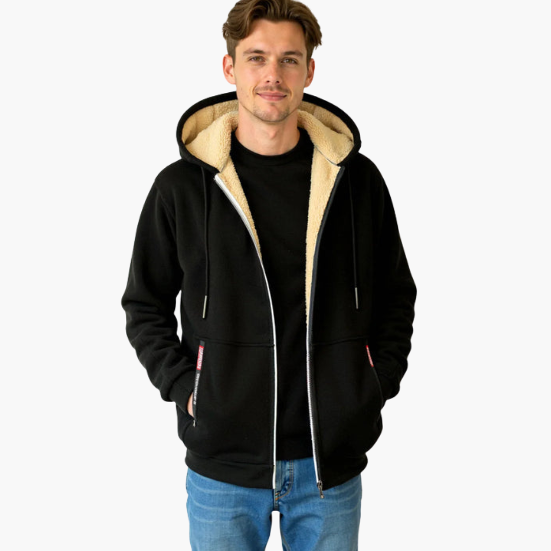 Bluza męska na zamek z pluszową podszewką i regulowanym kapturem