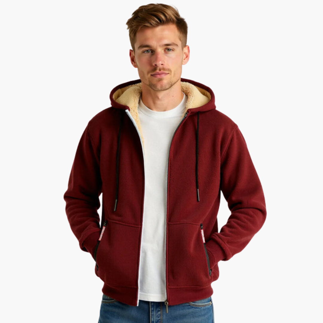 Bluza męska na zamek z pluszową podszewką i regulowanym kapturem