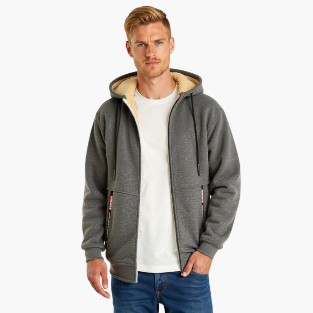 Bluza męska na zamek z pluszową podszewką i regulowanym kapturem