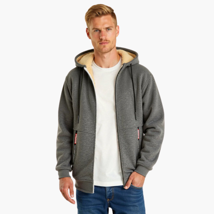 Bluza męska na zamek z pluszową podszewką i regulowanym kapturem