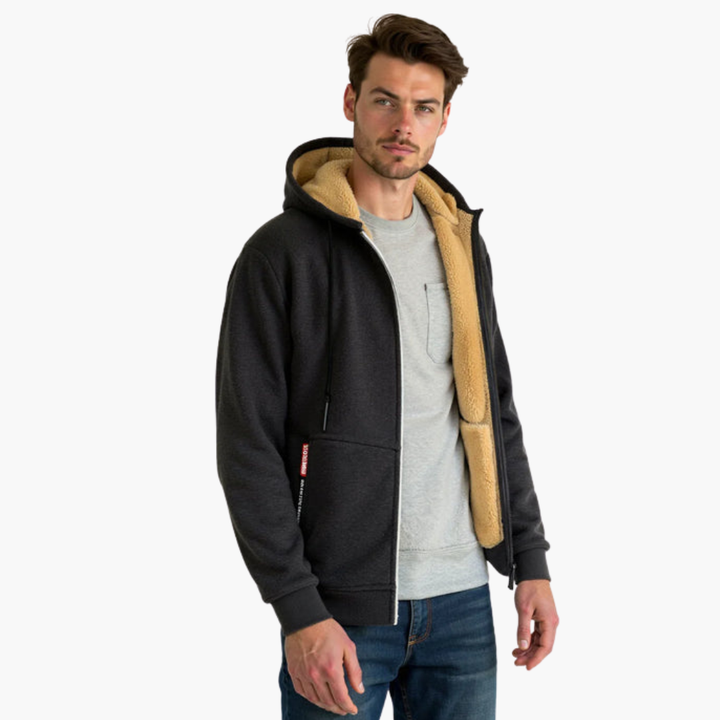 Bluza męska na zamek z pluszową podszewką i regulowanym kapturem