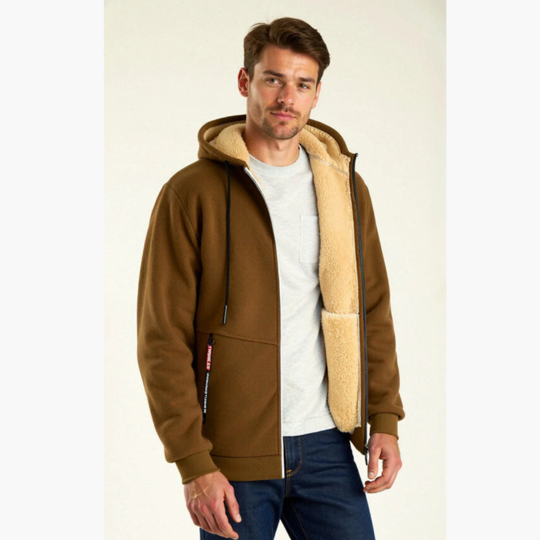 Bluza męska na zamek z pluszową podszewką i regulowanym kapturem