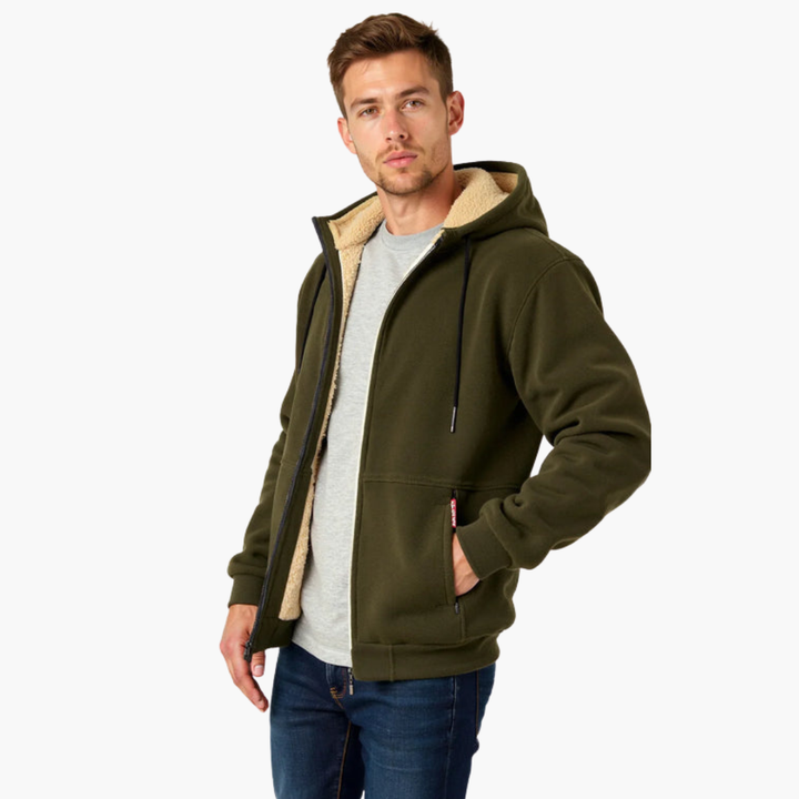 Bluza męska na zamek z pluszową podszewką i regulowanym kapturem