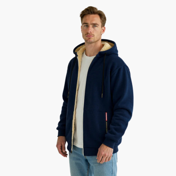 Bluza męska na zamek z pluszową podszewką i regulowanym kapturem