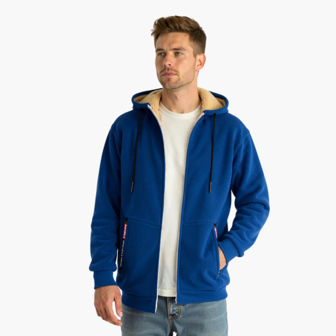 Bluza męska na zamek z pluszową podszewką i regulowanym kapturem
