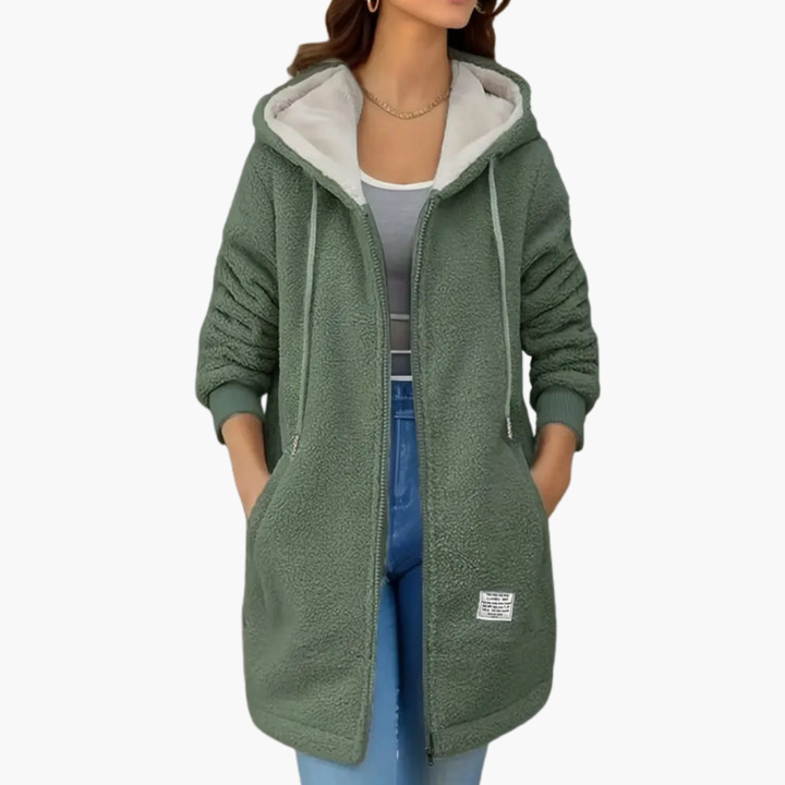 Damska bluza polarowa z kapturem, zamkiem z przodu i kieszeniami bocznymi