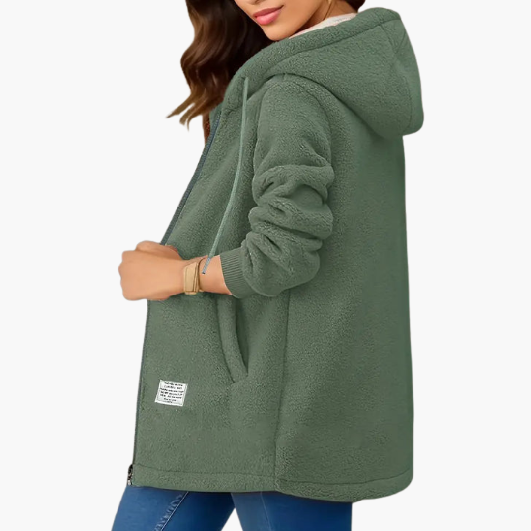 Damska bluza polarowa z kapturem, zamkiem z przodu i kieszeniami bocznymi