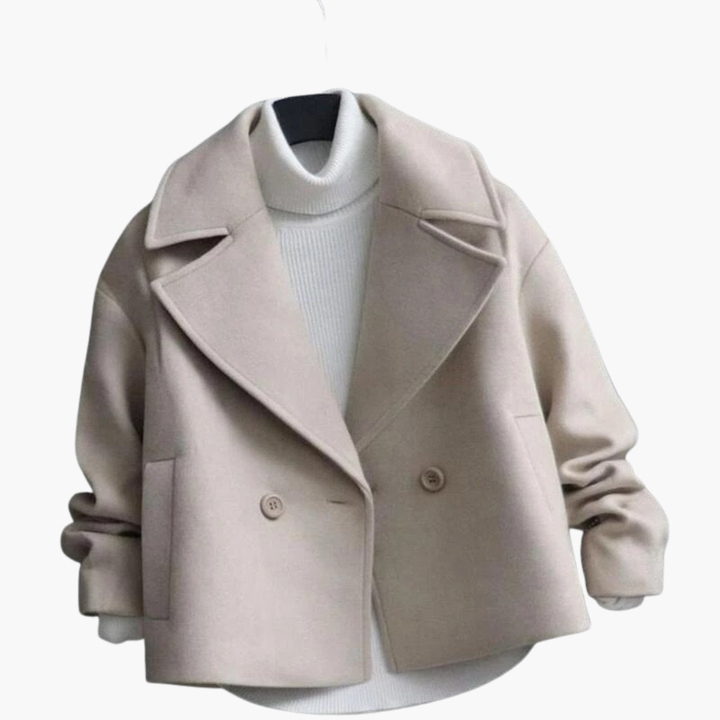 Damska krótka kurtka z szerokim kołnierzem i podwójnym zapięciem na guziki