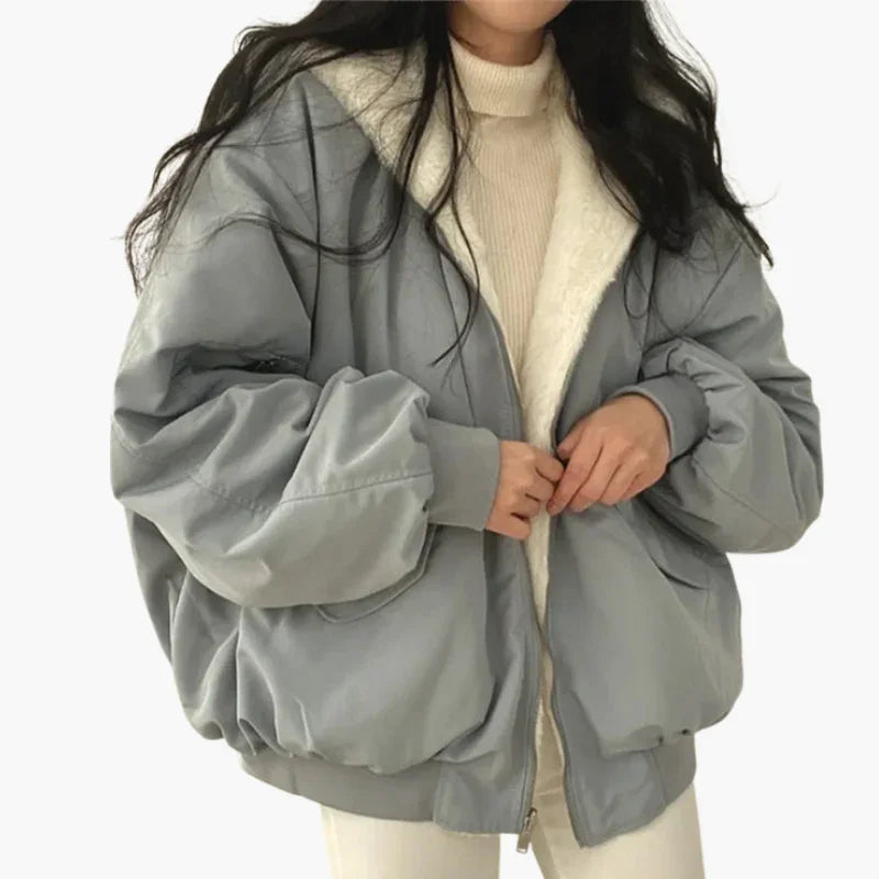 Dwustronna kurtka zimowa z podszewką z imitacji owczej skóry