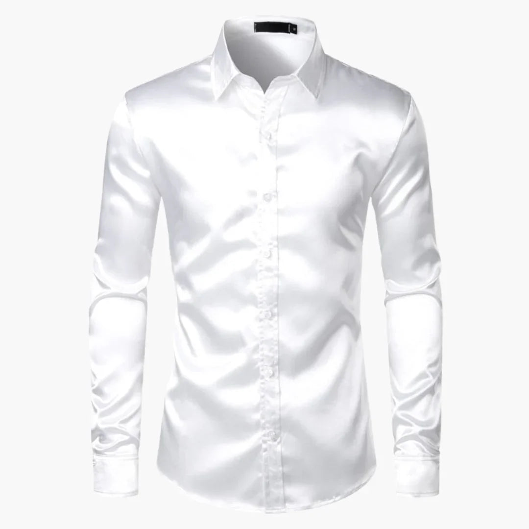 Koszula męska z satynowym wykończeniem, zapięciem na guziki i klasycznym kołnierzykiem