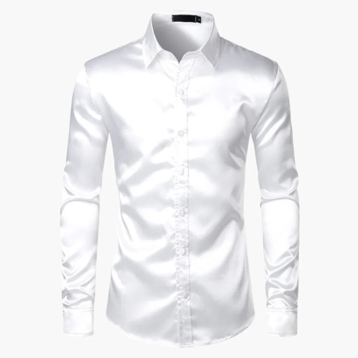 Koszula męska z satynowym wykończeniem, zapięciem na guziki i klasycznym kołnierzykiem