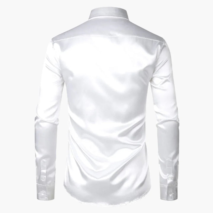 Koszula męska z satynowym wykończeniem, zapięciem na guziki i klasycznym kołnierzykiem