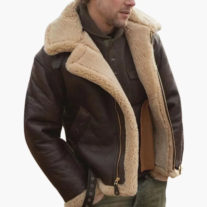 Kurtka lotnicza męska z podszewką z futra i przednim zamkiem