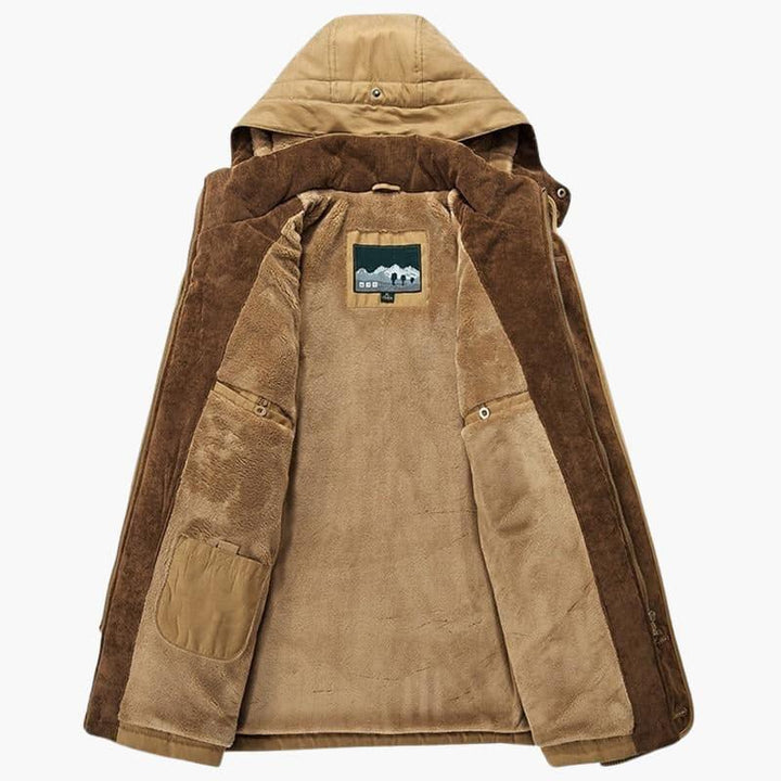 Kurtka zimowa męska z odpinanym kapturem i podszewką imitującą futro