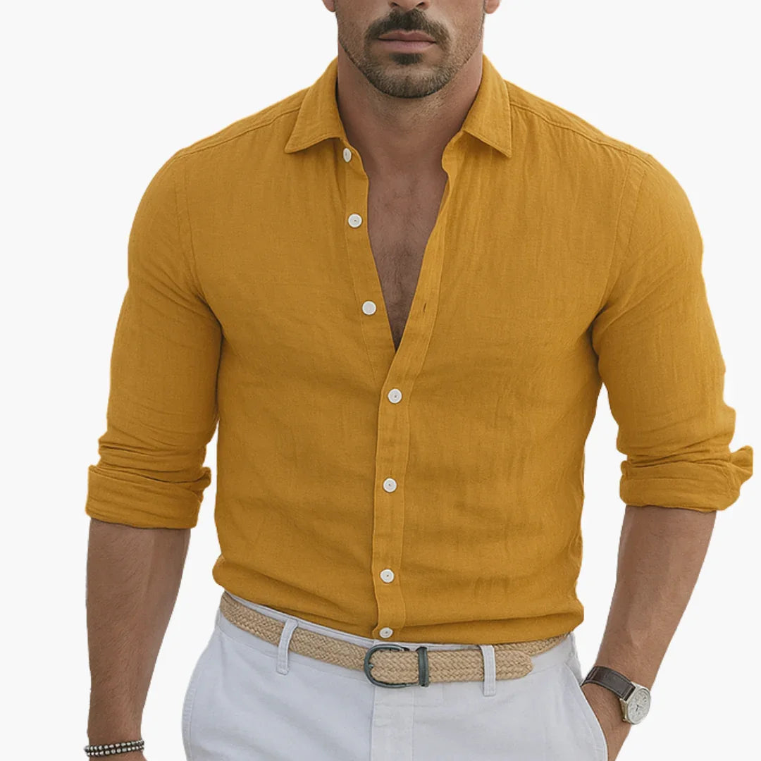 Męska koszula z długim rękawem, z guzikami i kołnierzykiem typu spread