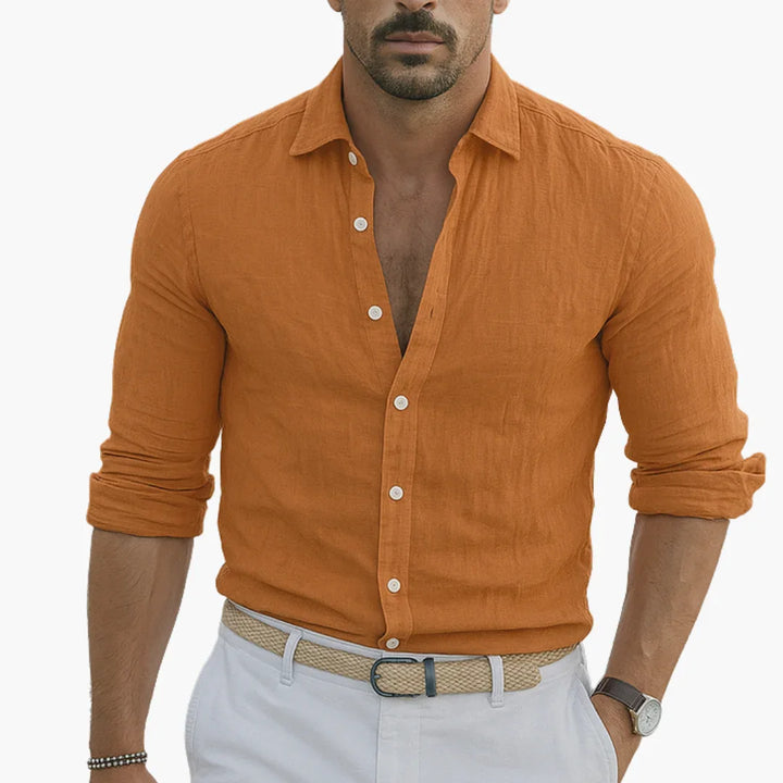 Męska koszula z długim rękawem, z guzikami i kołnierzykiem typu spread