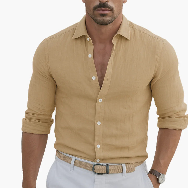 Męska koszula z długim rękawem, z guzikami i kołnierzykiem typu spread