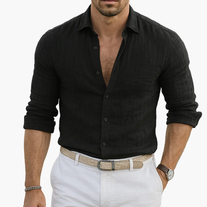 Męska koszula z długim rękawem, z guzikami i kołnierzykiem typu spread
