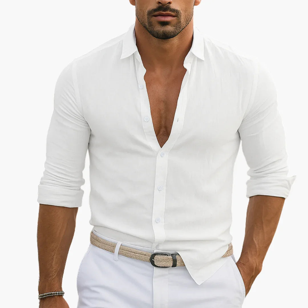 Męska koszula z długim rękawem, z guzikami i kołnierzykiem typu spread