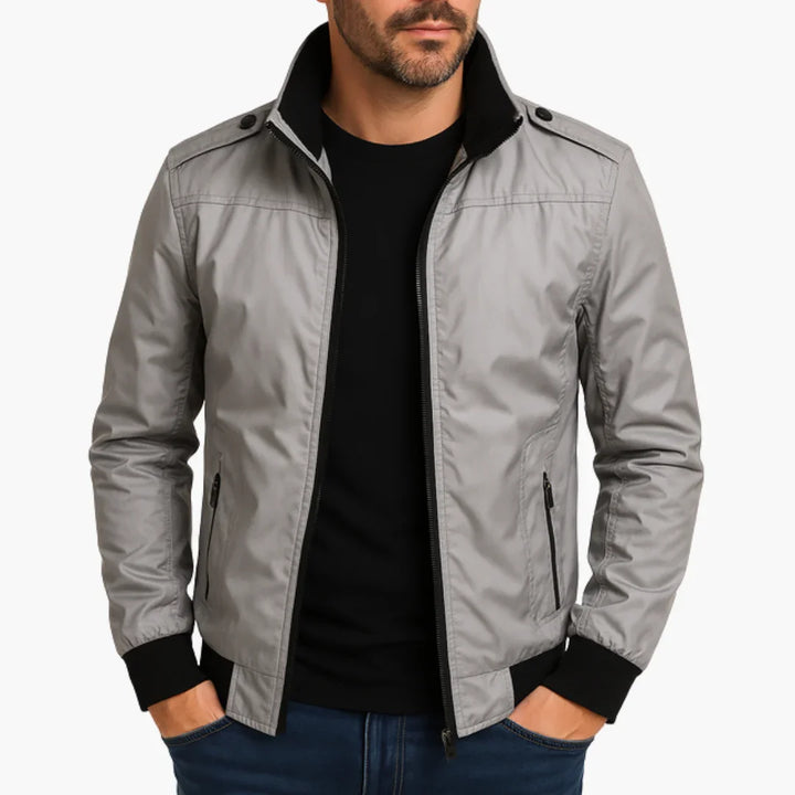 Męska kurtka przejściowa ze stójką i podszewką w kratę