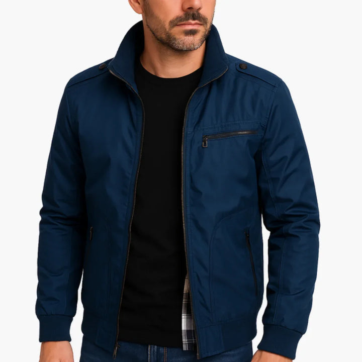 Męska kurtka przejściowa ze stójką i podszewką w kratę