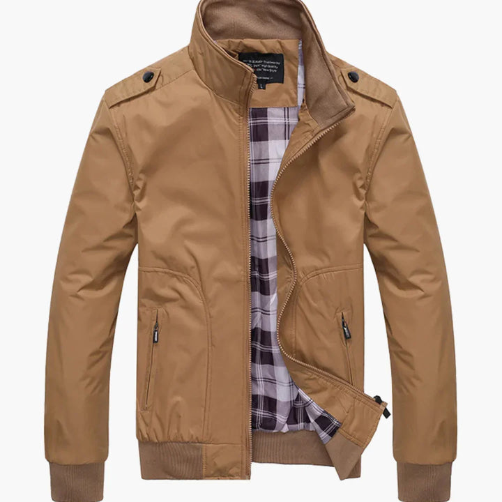 Męska kurtka przejściowa ze stójką i podszewką w kratę