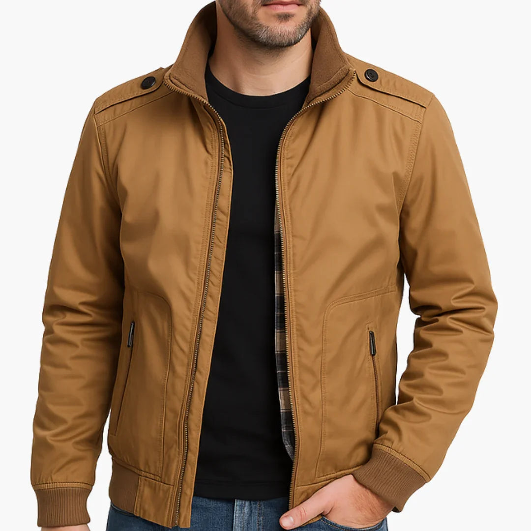 Męska kurtka przejściowa ze stójką i podszewką w kratę