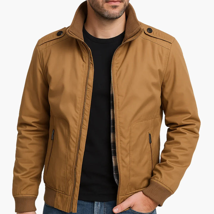 Męska kurtka przejściowa ze stójką i podszewką w kratę