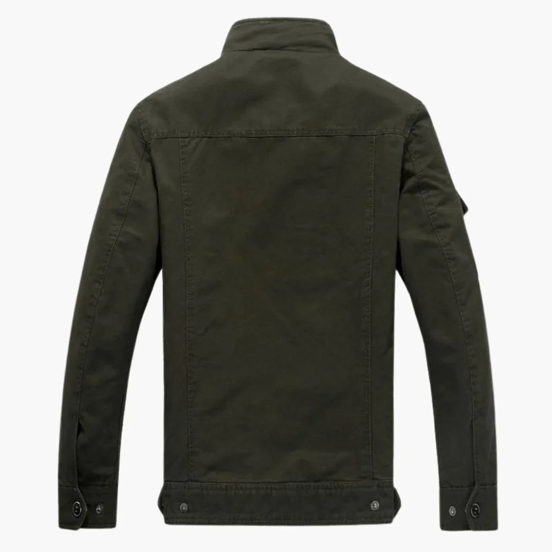 Męska kurtka wojskowa z wysokim kołnierzem i przednim zamkiem błyskawicznym