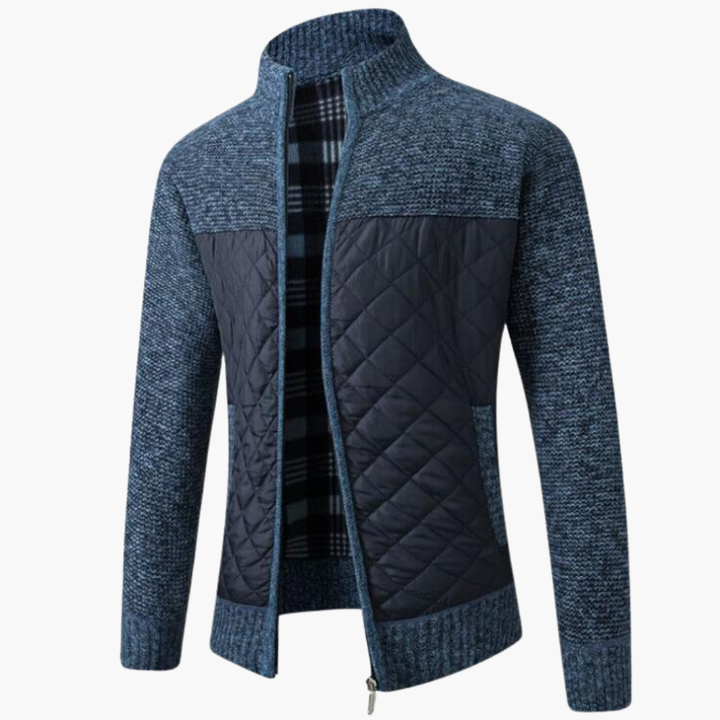 Męska kurtka zapinana na zamek z pikowanym przodem i dzianinowymi rękawami