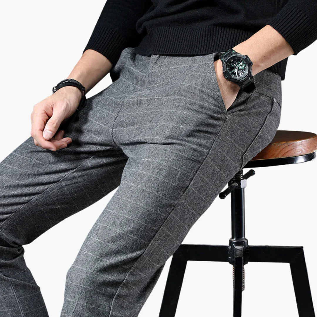 Męskie Spodnie w Kratę z Zapięciem na Guzik i Kieszeniami po Bokach