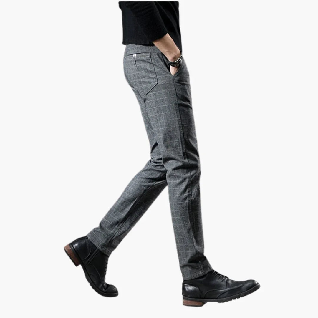 Męskie Spodnie w Kratę z Zapięciem na Guzik i Kieszeniami po Bokach