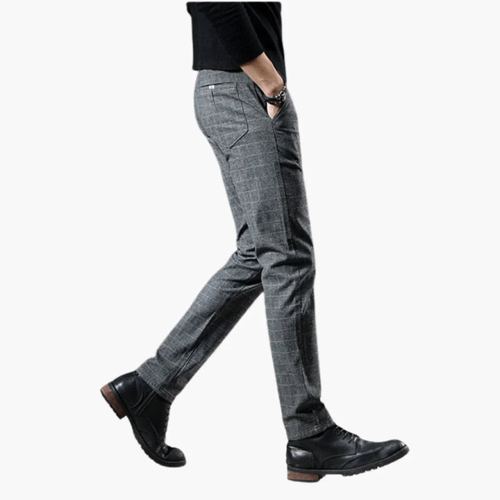 Męskie Spodnie w Kratę z Zapięciem na Guzik i Kieszeniami po Bokach