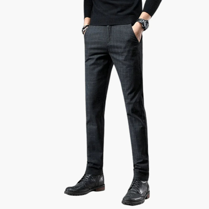 Męskie Spodnie w Kratę z Zapięciem na Guzik i Kieszeniami po Bokach