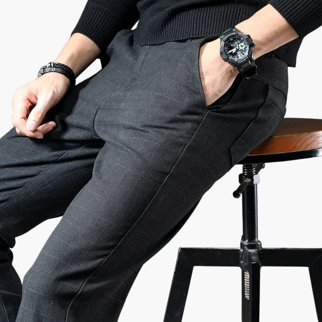 Męskie Spodnie w Kratę z Zapięciem na Guzik i Kieszeniami po Bokach