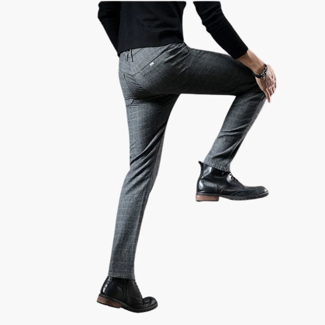 Męskie Spodnie w Kratę z Zapięciem na Guzik i Kieszeniami po Bokach