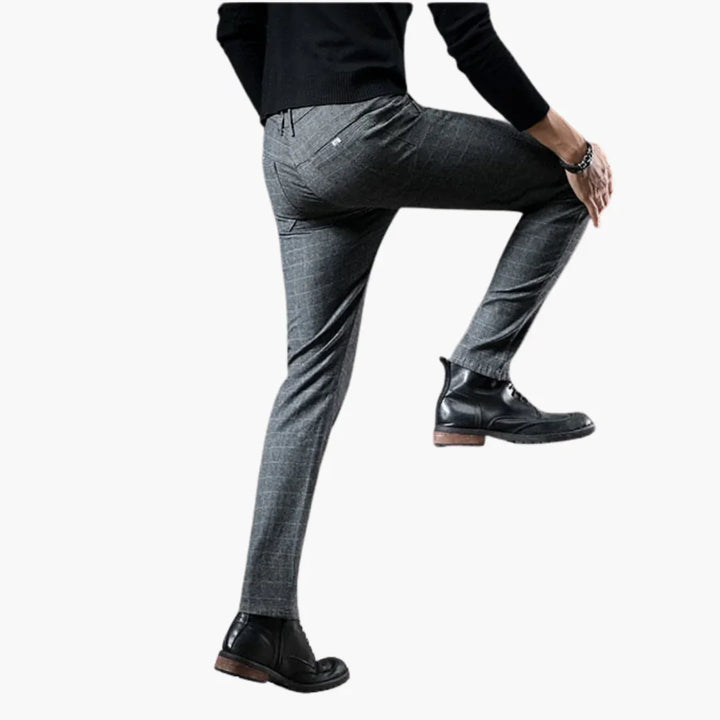 Męskie Spodnie w Kratę z Zapięciem na Guzik i Kieszeniami po Bokach