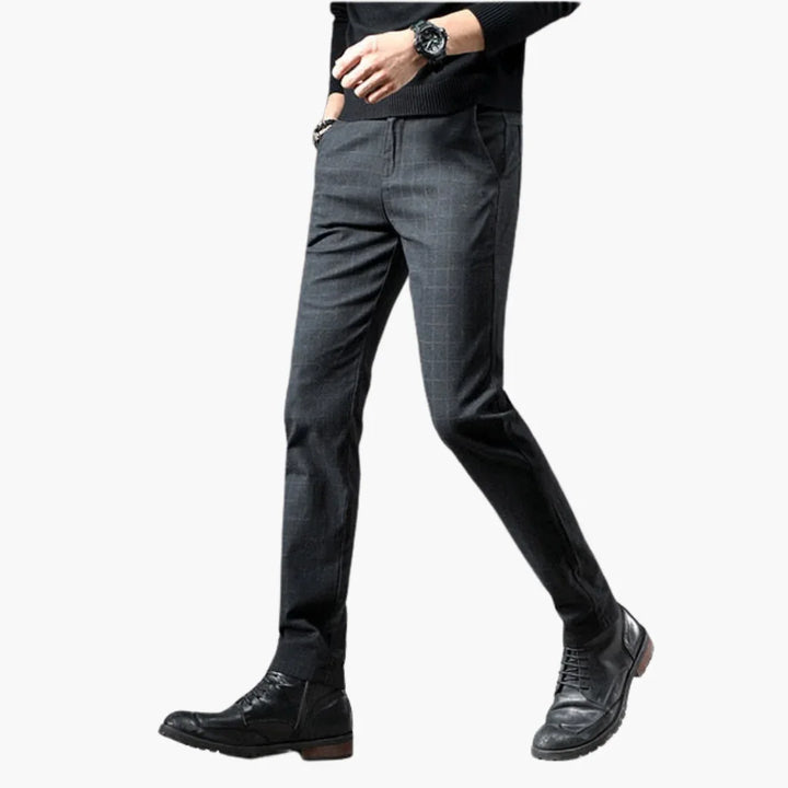 Męskie Spodnie w Kratę z Zapięciem na Guzik i Kieszeniami po Bokach