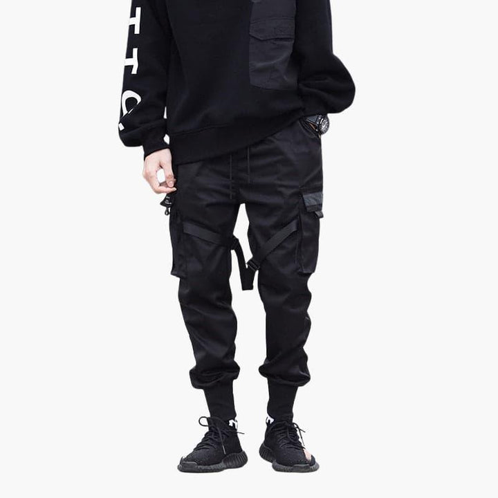Męskie spodnie cargo typu jogger z regulowanymi paskami i kieszeniami bocznymi