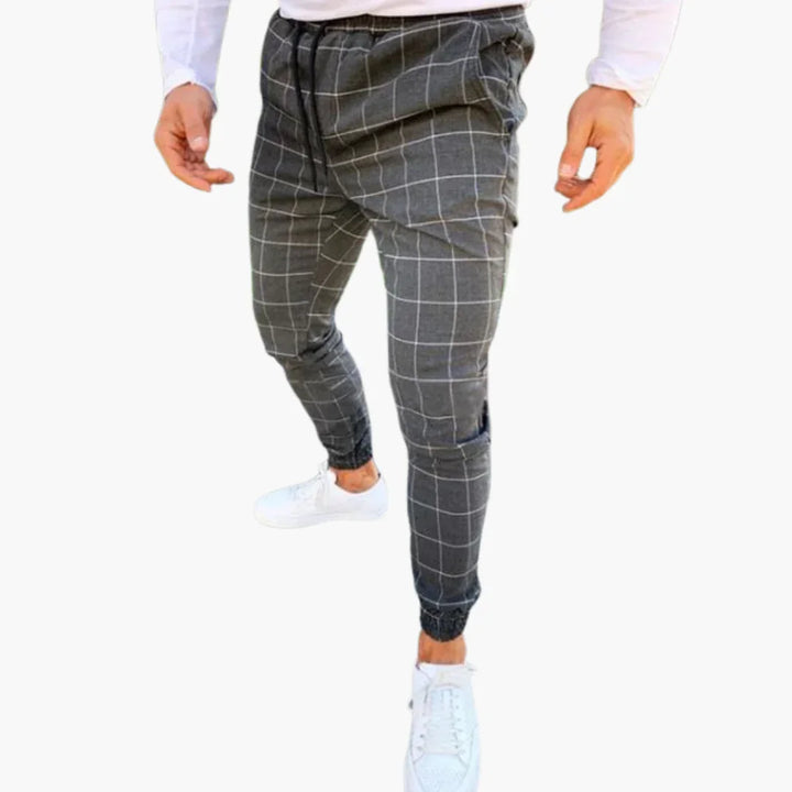 Spodnie dresowe w kratę dla mężczyzn z elastycznym pasem i kieszeniami bocznymi