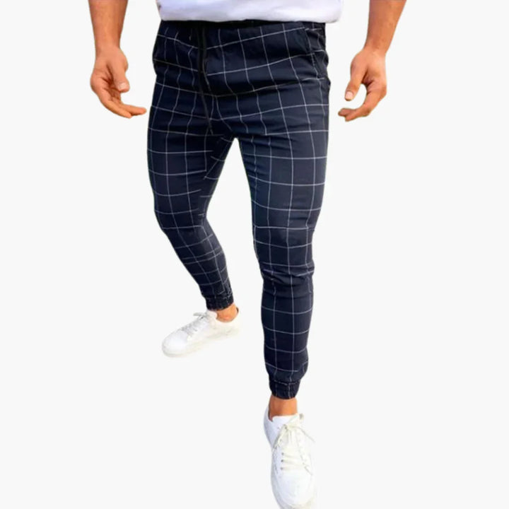 Spodnie dresowe w kratę dla mężczyzn z elastycznym pasem i kieszeniami bocznymi