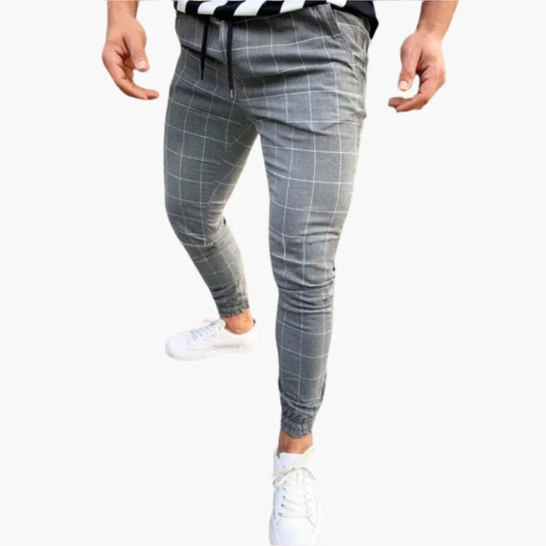Spodnie dresowe w kratę dla mężczyzn z elastycznym pasem i kieszeniami bocznymi